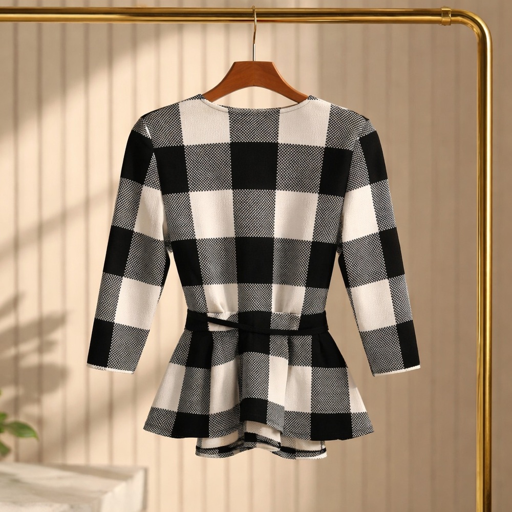 New York & Company Black and White Plaid Blouse - Picture 2 of 8